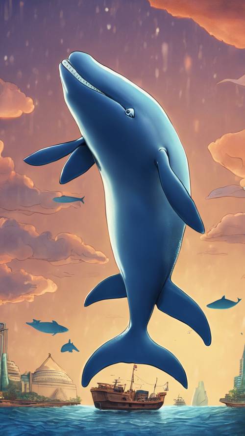Um cartoon político sobre a ameaça significativa das alterações climáticas às preciosas espécies de baleias.