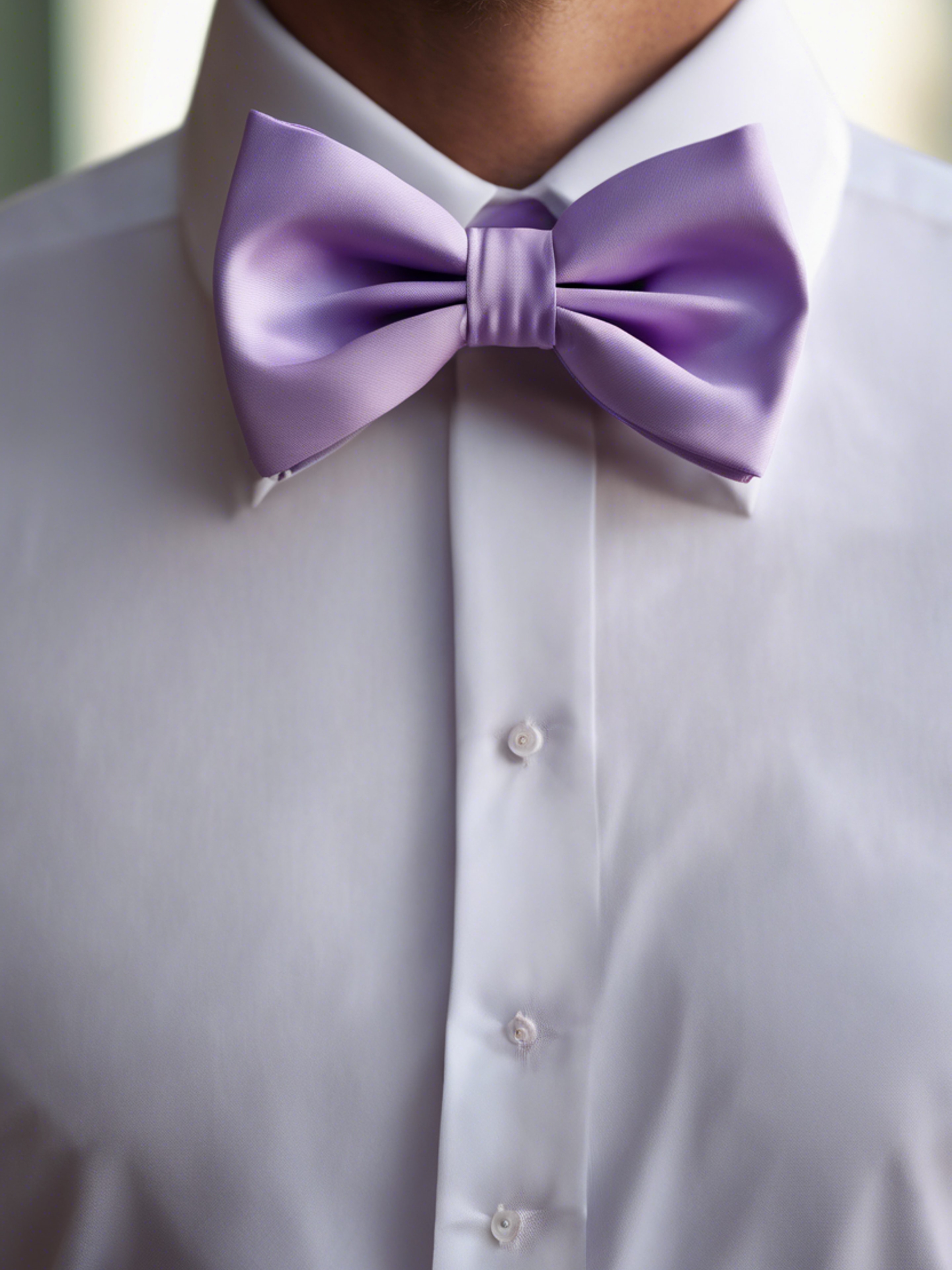 A preppy pastel purple bow tie on a crisp white shirt. Wallpaper[5e87c7412f5947d28f4c]