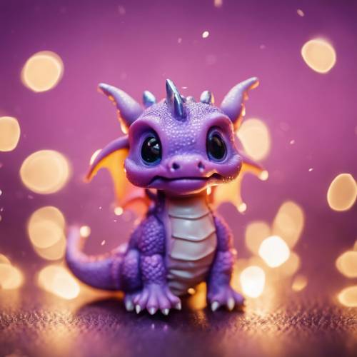 Teeny tiny kawaii dragon, colored light purple, exhaling a small sparkly fire.
