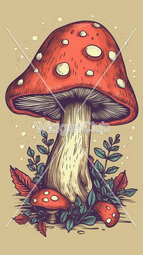 동화 숲의 마법의 빨간 버섯