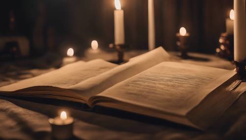 Dark parchment enveloped in a gentle candlelight glow, creating an eerie atmosphere. Wallpaper [c196abe3005948708366]