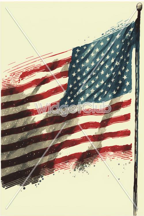 American Flag Art with Splatter Details