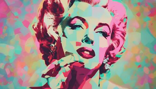 Un&#39;opera pop art stilizzata di Andy Warhol raffigurante Marilyn Monroe, con colori vivaci e innaturali.