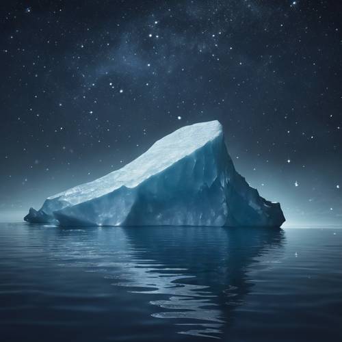 Representasi minimal dan abstrak dari gunung es di bawah langit malam berbintang.