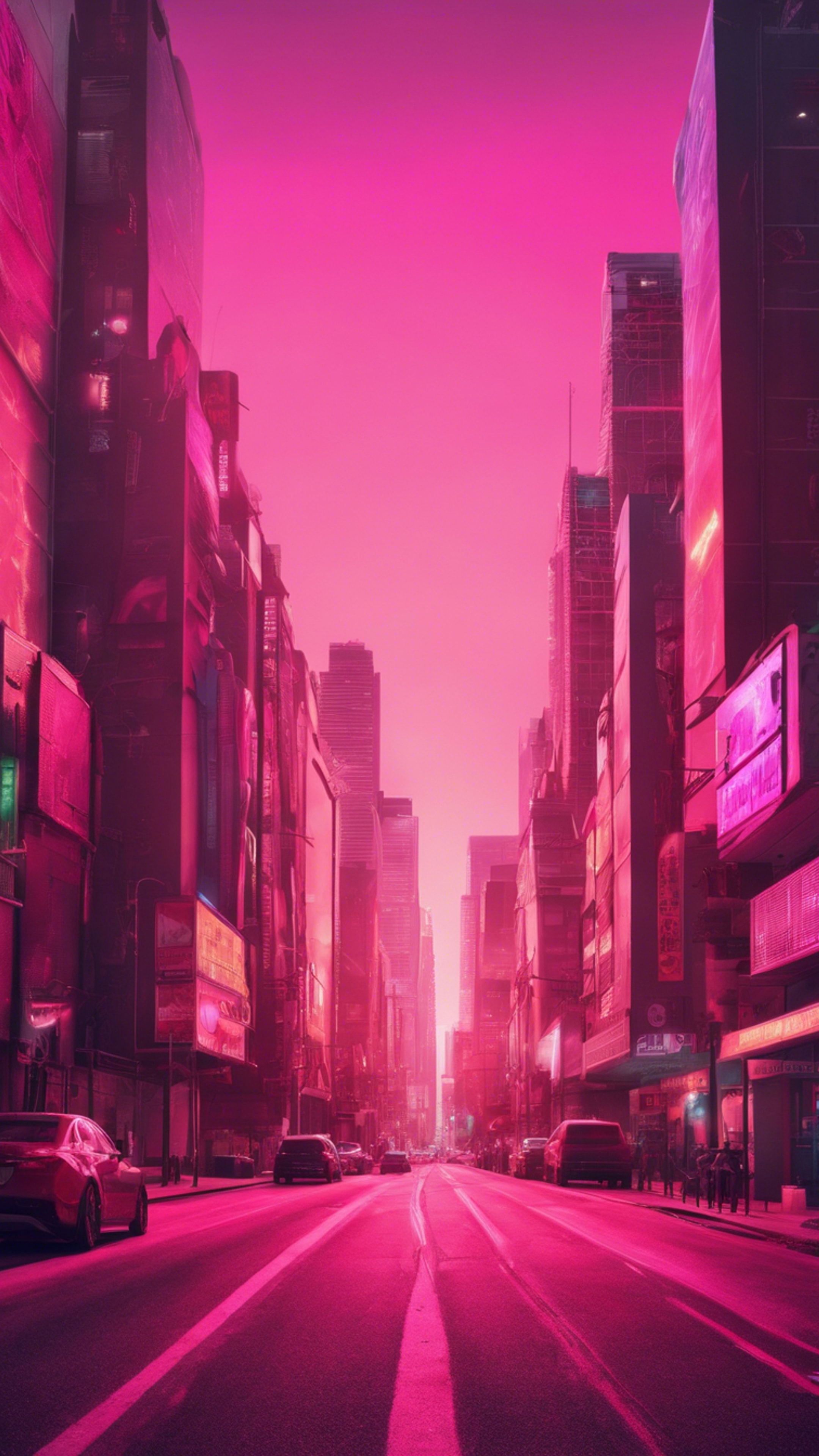A cityscape basking in the neon pink glow of the setting sun.壁紙[c8143743c08f4f8cbf54]