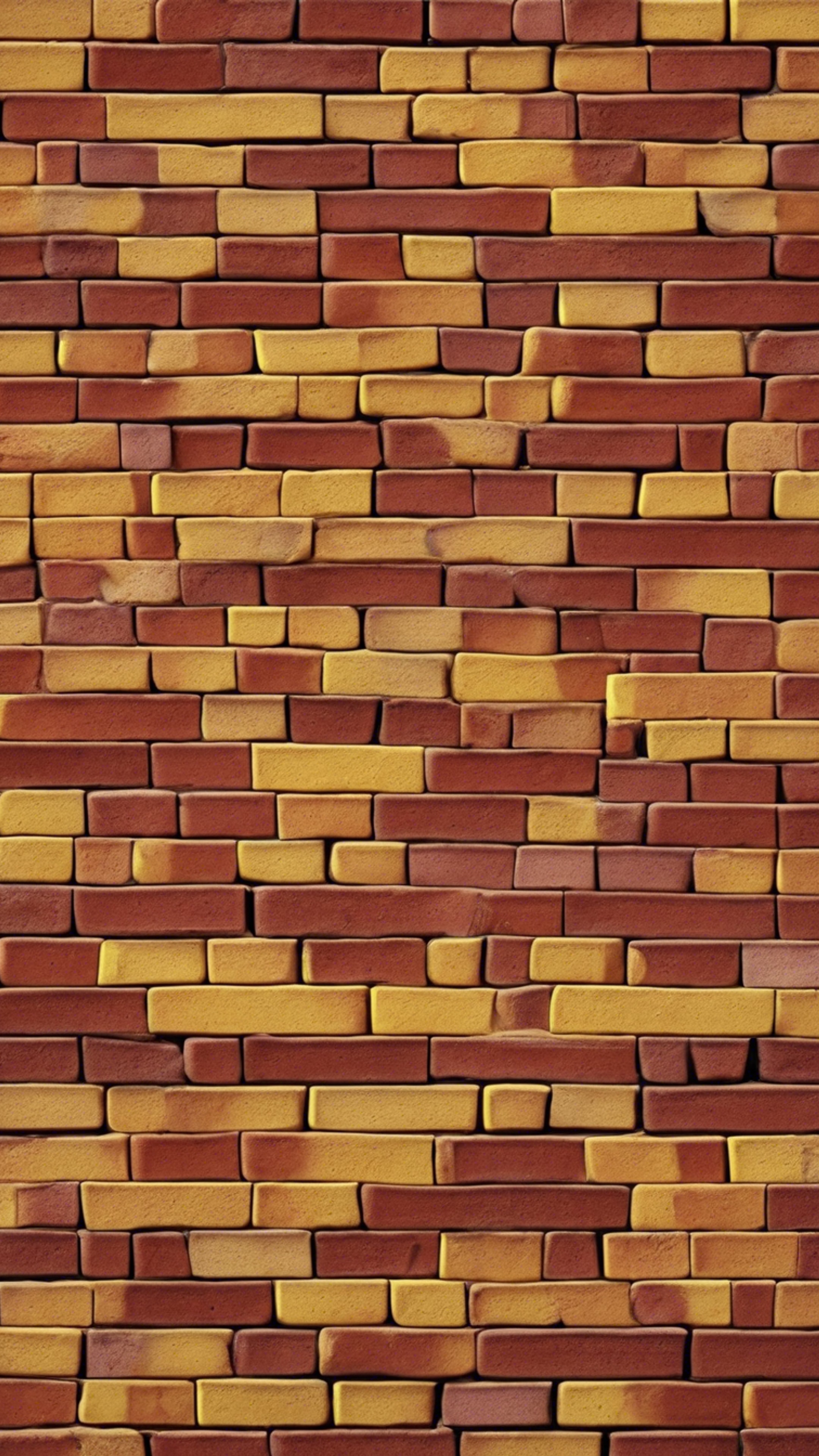 A tight close-up of a seamless, repeating pattern of red and yellow bricks. ورق الجدران[1ac961dc3db44015ab94]