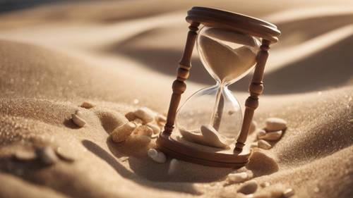 A hourglass counting down time with 'every moment is precious' visible in the sand grains.