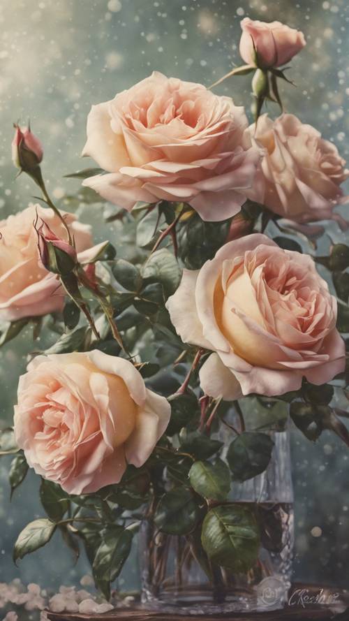 Un dipinto di rose vintage che ricorda l&#39;epoca vittoriana.