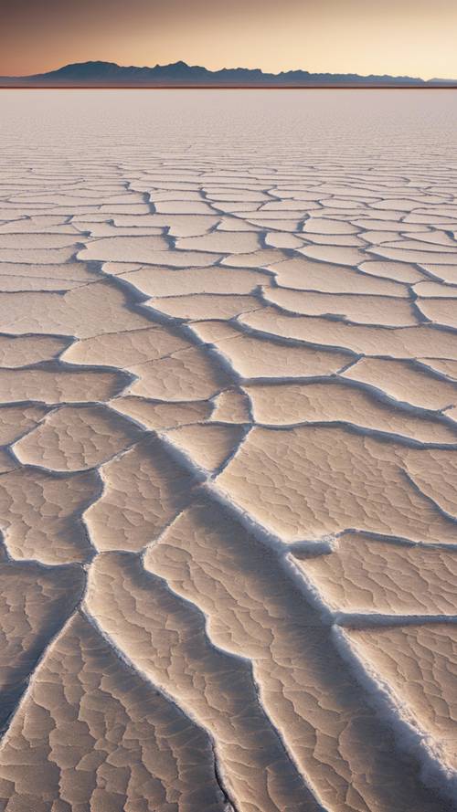 Dataran garam luas yang terbentang di lanskap gurun tandus.