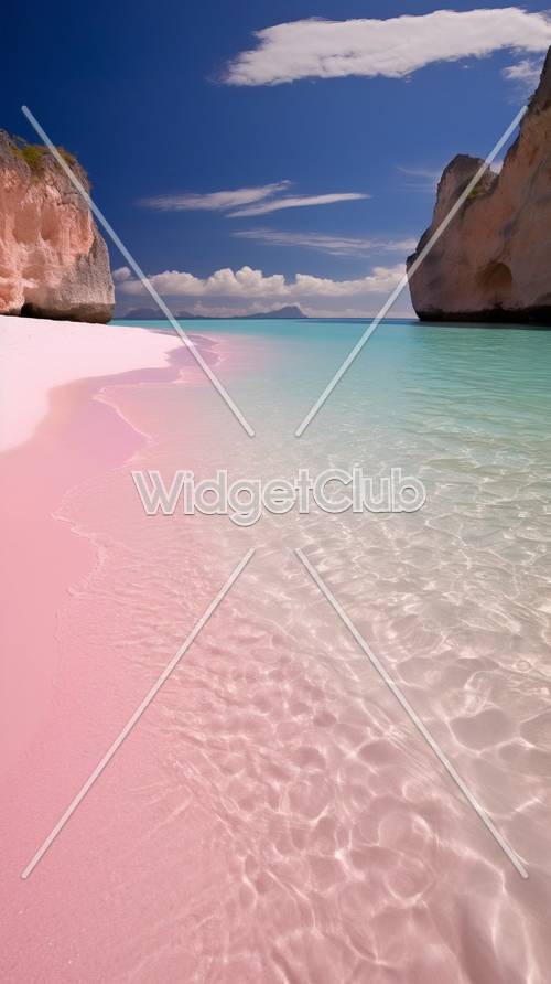 ピンクのビーチと透き通った水の壁紙