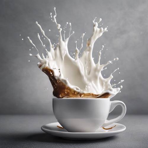 Percikan susu menciptakan awan dalam secangkir kopi hitam.