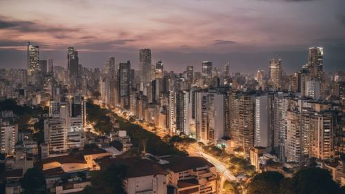 El horizonte de Sao Paulo presenta una fascinante mezcla de estilos arquitectónicos al atardecer.