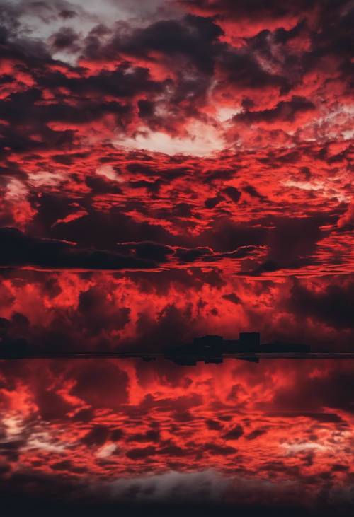 Ciel coucher de soleil spectaculaire avec de superbes motifs de nuages ​​rouges et noirs