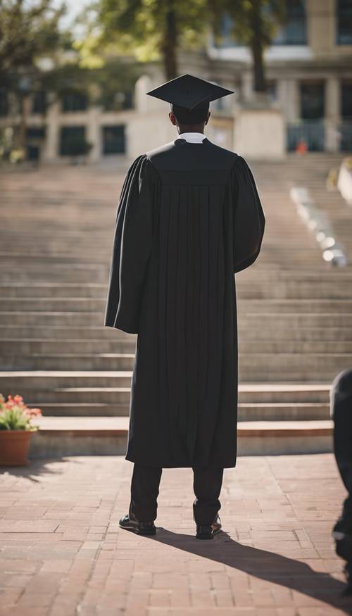 A preppy black academic gown being worn at a graduation ceremony.