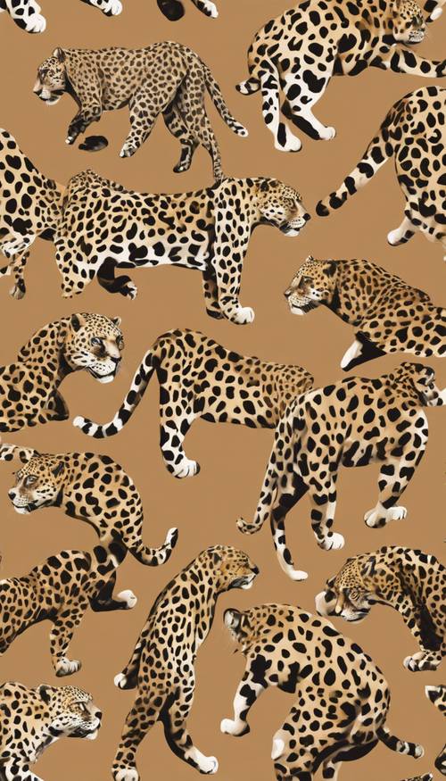 Ein nahtloses Muster aus Jaguarflecken auf einem kaffeefarbenen Hintergrund.