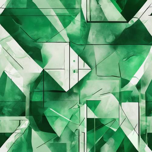 Lukisan monokromatik bentuk geometris dengan berbagai corak warna hijau.