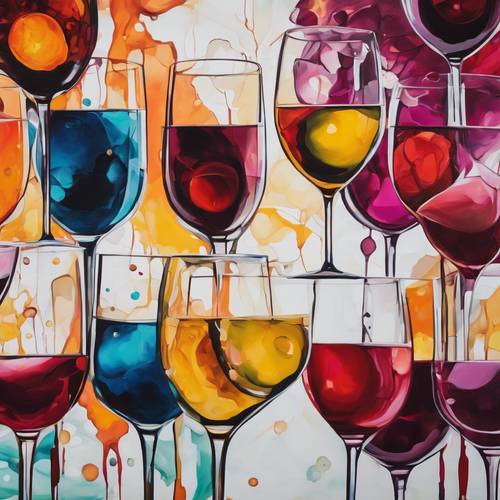 Abstrakcyjny obraz przedstawiający odważne smaki i żywe kolory różnych odmian win.