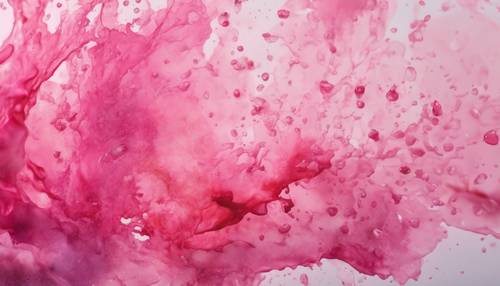 Sebuah karya seni abstrak dengan percikan cat air merah muda
