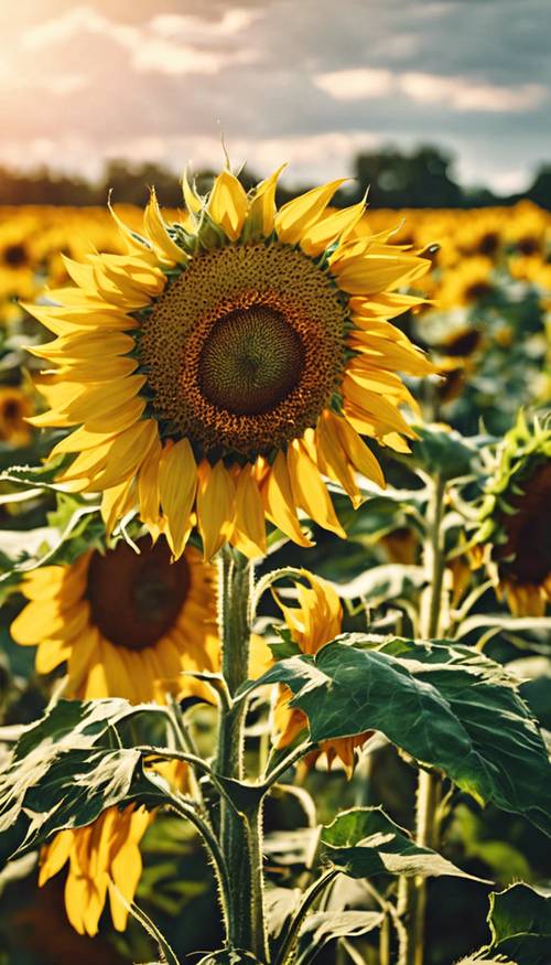 A blooming sunflower field basking in a field of bright yellow aura. Tapet [6666fdeb87504fa28251]