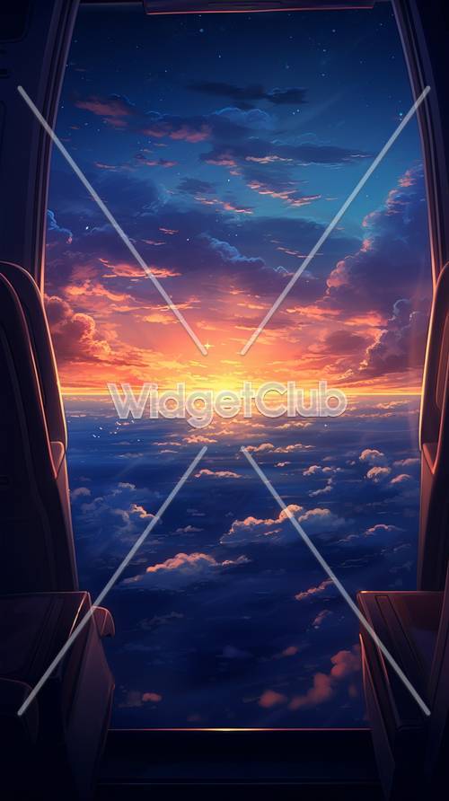 Вид на закат из окна самолета