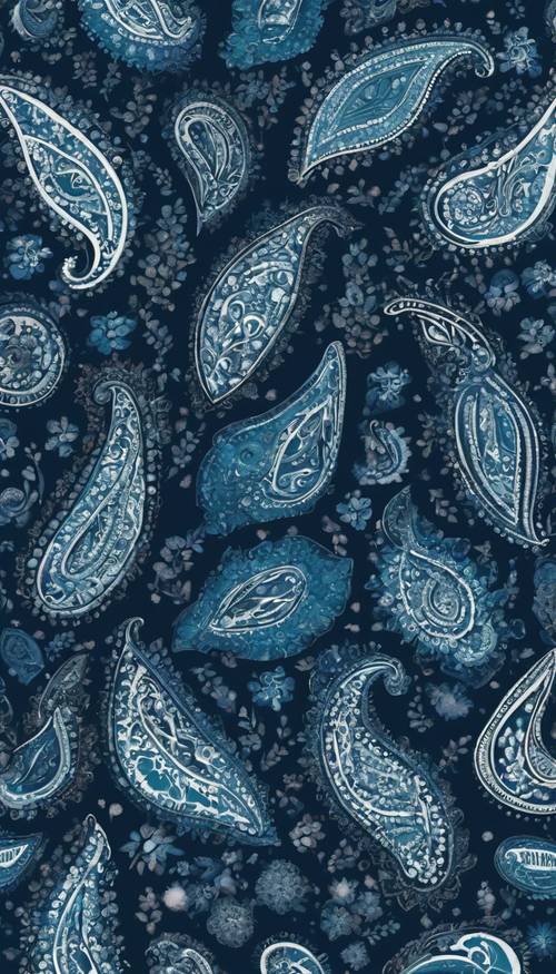 A natural nighttime scene where paisley designs in navy blue and deep teal come to life.