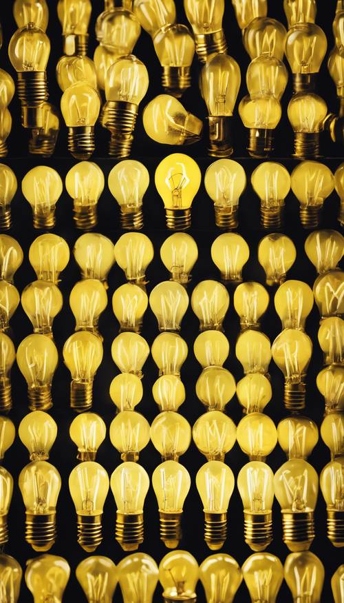Un&#39;immagine ravvicinata di lampadine gialle al neon che proiettano una luce vibrante su uno sfondo scuro. Sfondo [69c1461344394a16a9c4]