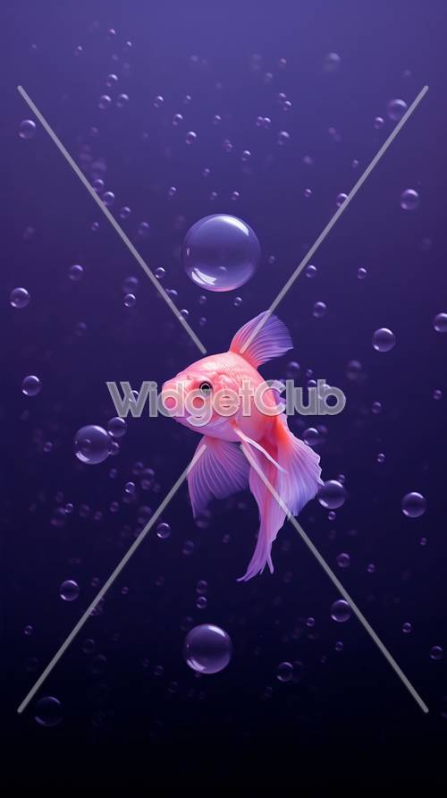 深紫色の海で泳ぐピンクの魚と泡