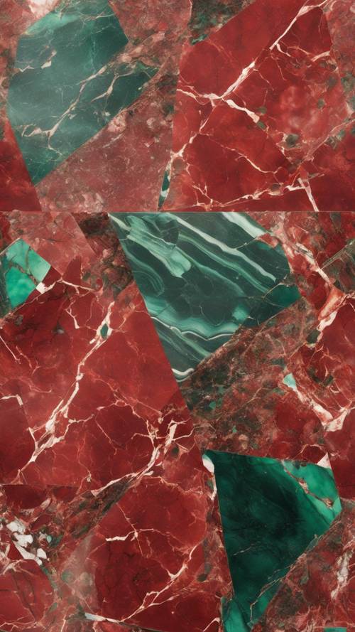 Patrón artístico de mármol rojo y verde que muestra texturas ricas.