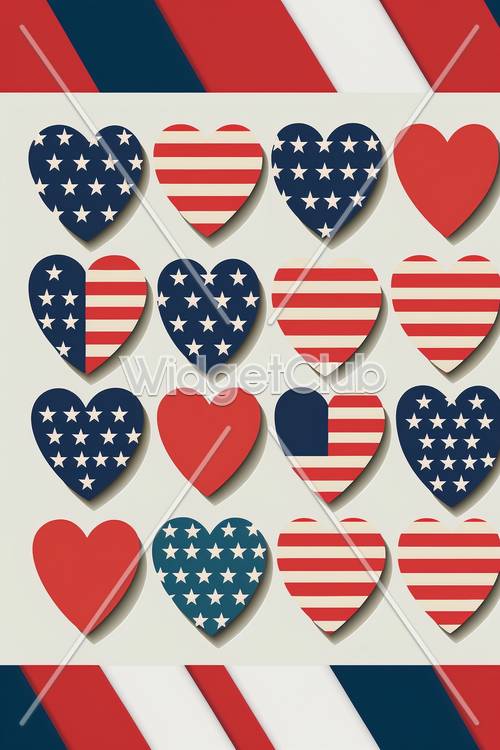 Hearts Covered in Stars and Stripes Pattern