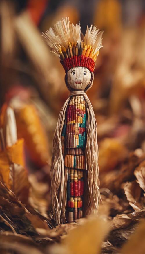 A vibrant depiction of a Native American corn husk doll, commemorating Thanksgiving. ផ្ទាំង​រូបភាព [a07f4a93ae1b47259acc]