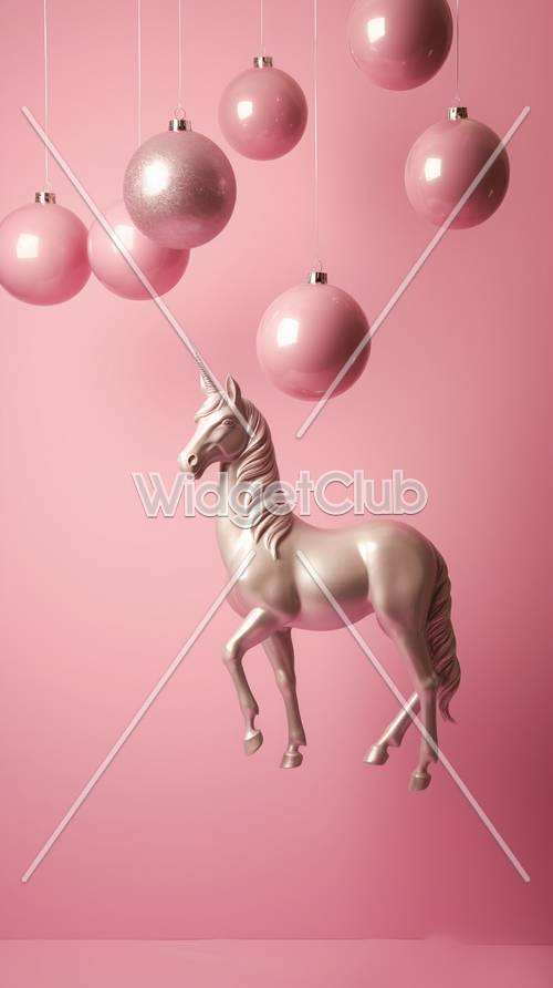 Unicorn Merah Muda dengan Balon