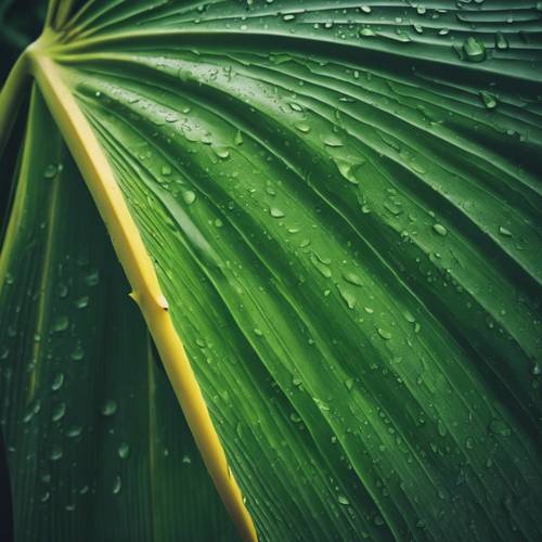 갑자기 폭우가 쏟아지는 동안 바나나 잎이 눌러져 우산 역할을 했습니다.