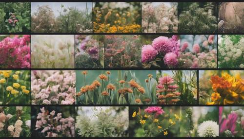 Colagem repleta de plantas e flores nativas de diferentes países florescendo na primavera.