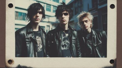 An old Polaroid photo of an emo band in their early years, full of ambition and shared dreams.