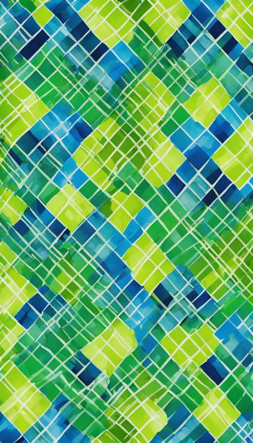 A lively plaid pattern crafted in shades of azure blue and lime green.