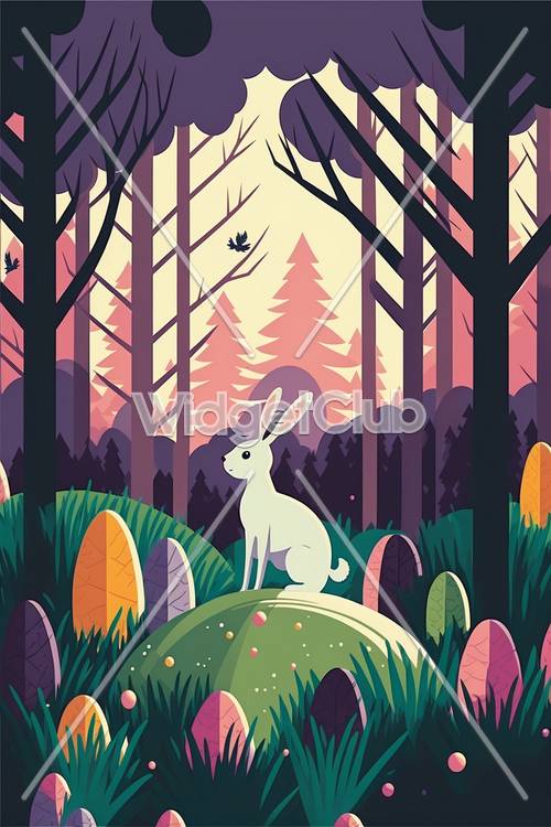 Forest and Bunny Magical Sunrise Scene