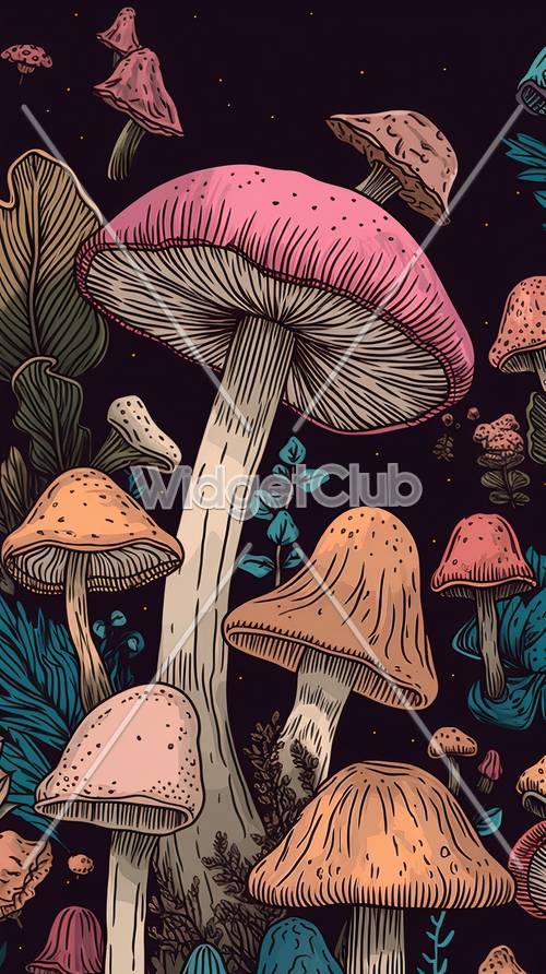 마법의 숲에 있는 다채로운 버섯