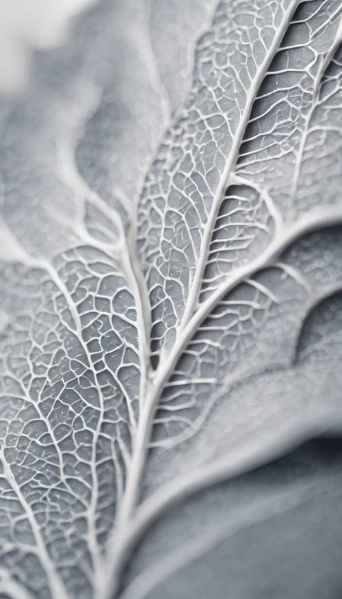 Close-up of a white leaf showcasing its intricate patterns and textures. Tapeta [3f493113c2ad4f75aea8]
