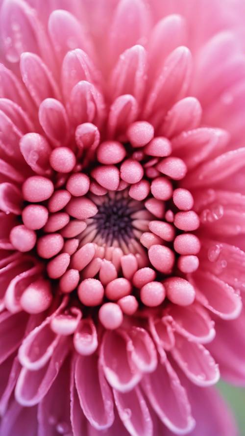 A macro shoot of pink chrysanthemum in morning dew.