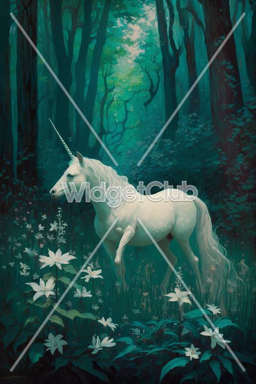 Unicornio encantado en el bosque místico