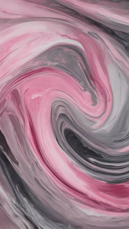 An abstract swirl of pink and gray in a contemporary painting