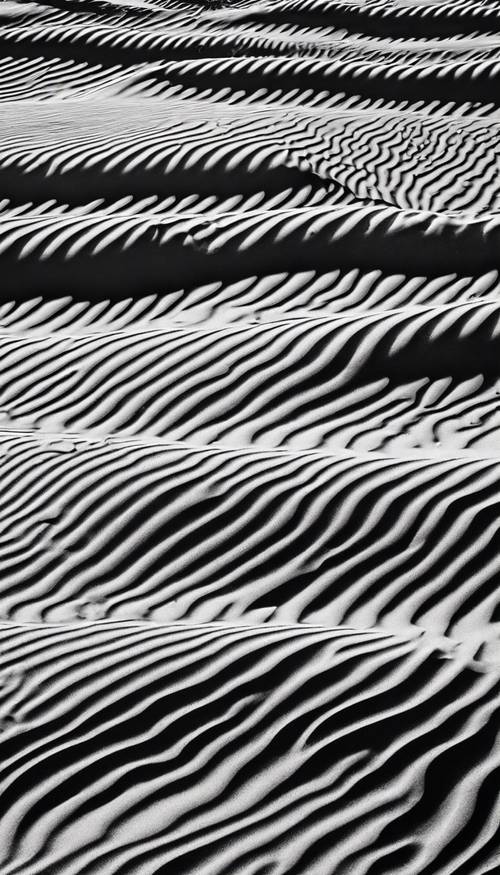 모래 언덕에 있는 어둡고 물결 모양의 패턴의 고대비 흑백 이미지입니다. 벽지 [9e86af8f9da64a568fd7]