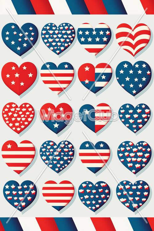 לבבות פטריוטיים עם עיצובי דגל אמריקאי