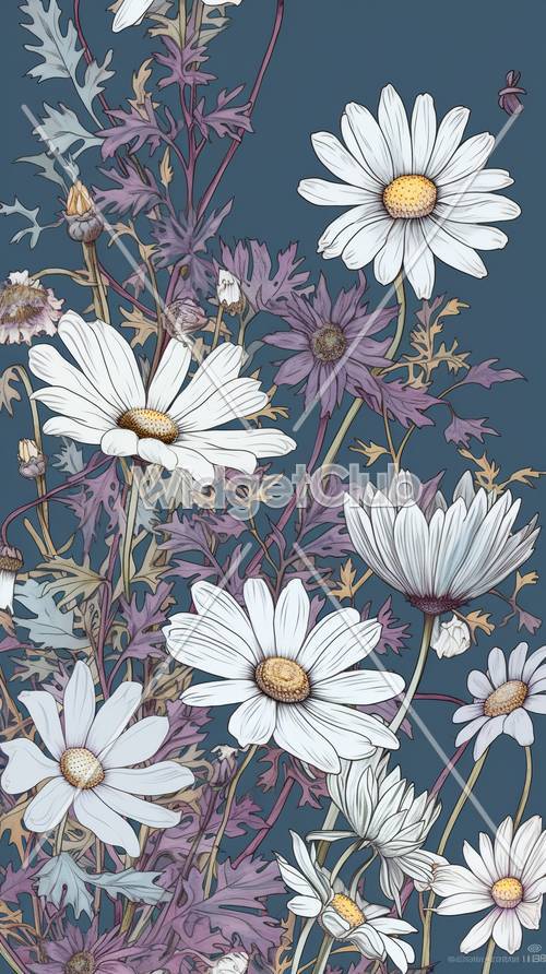 Beautiful Daisies and Purple Flowers Design