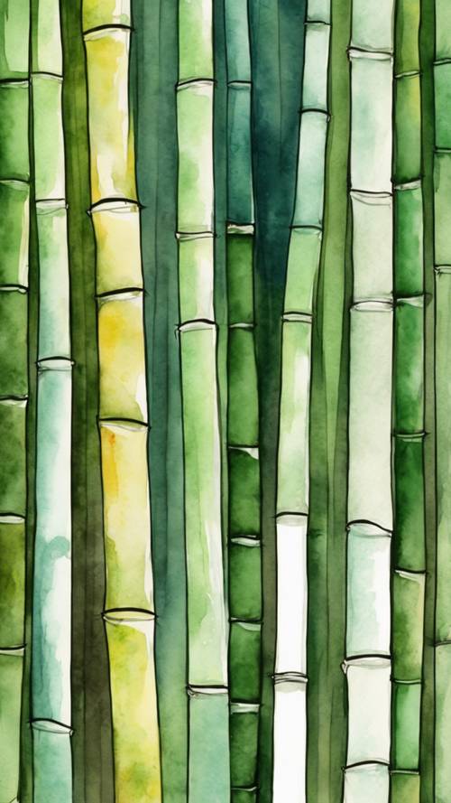 An abstract watercolor painting of bamboo stalks