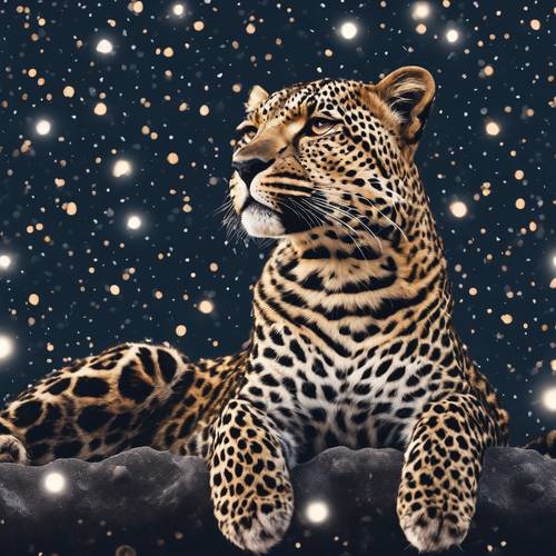 Полуночное небо, украшенное темными розетками леопарда, изображенными в виде бесшовного узора. Обои [e5e4441eed384e598b6f]