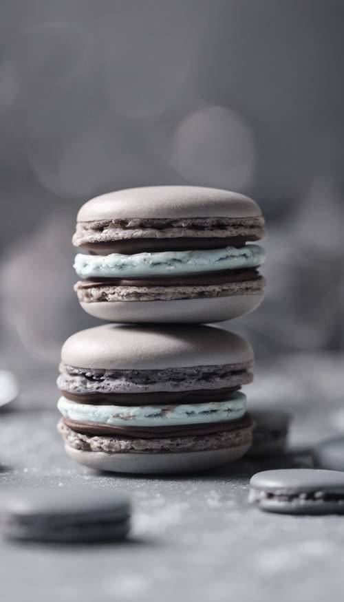 Ein graues Ombre-Macaron, das von Hellgrau in der Mitte zu Dunkelgrau an den Rändern übergeht.