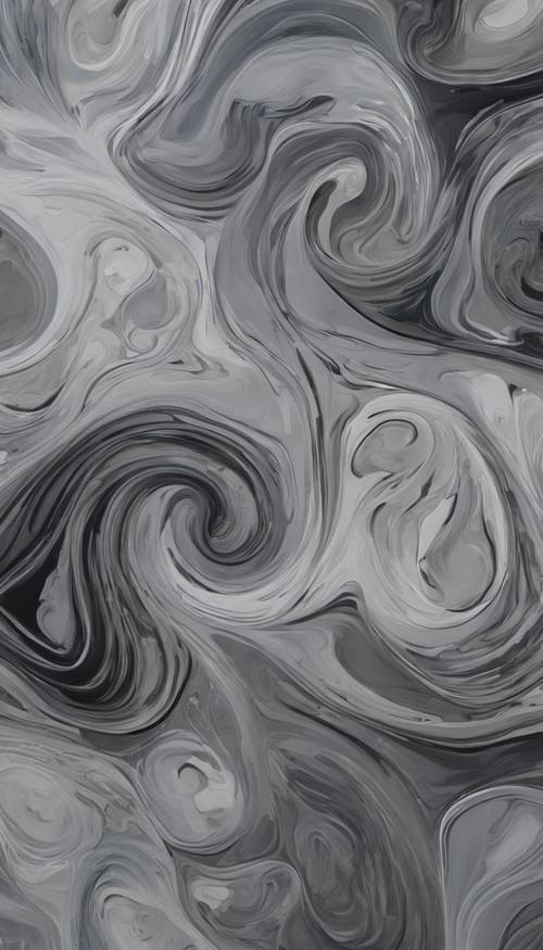 An abstract painting showcasing different shades of gray, blending together in swirls and lines. Tapet [25735346a0b64c45a922]