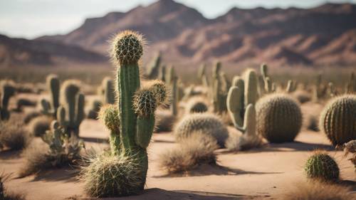 Um deserto sem fim com um único cacto próspero ostentando a frase &quot;Quanto mais difícil a luta, mais glorioso o triunfo&quot; em seus espinhos.