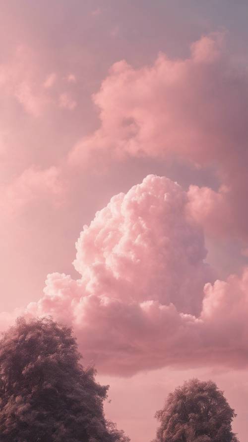 Uma nuvem rosa suave flutuando no céu matinal.